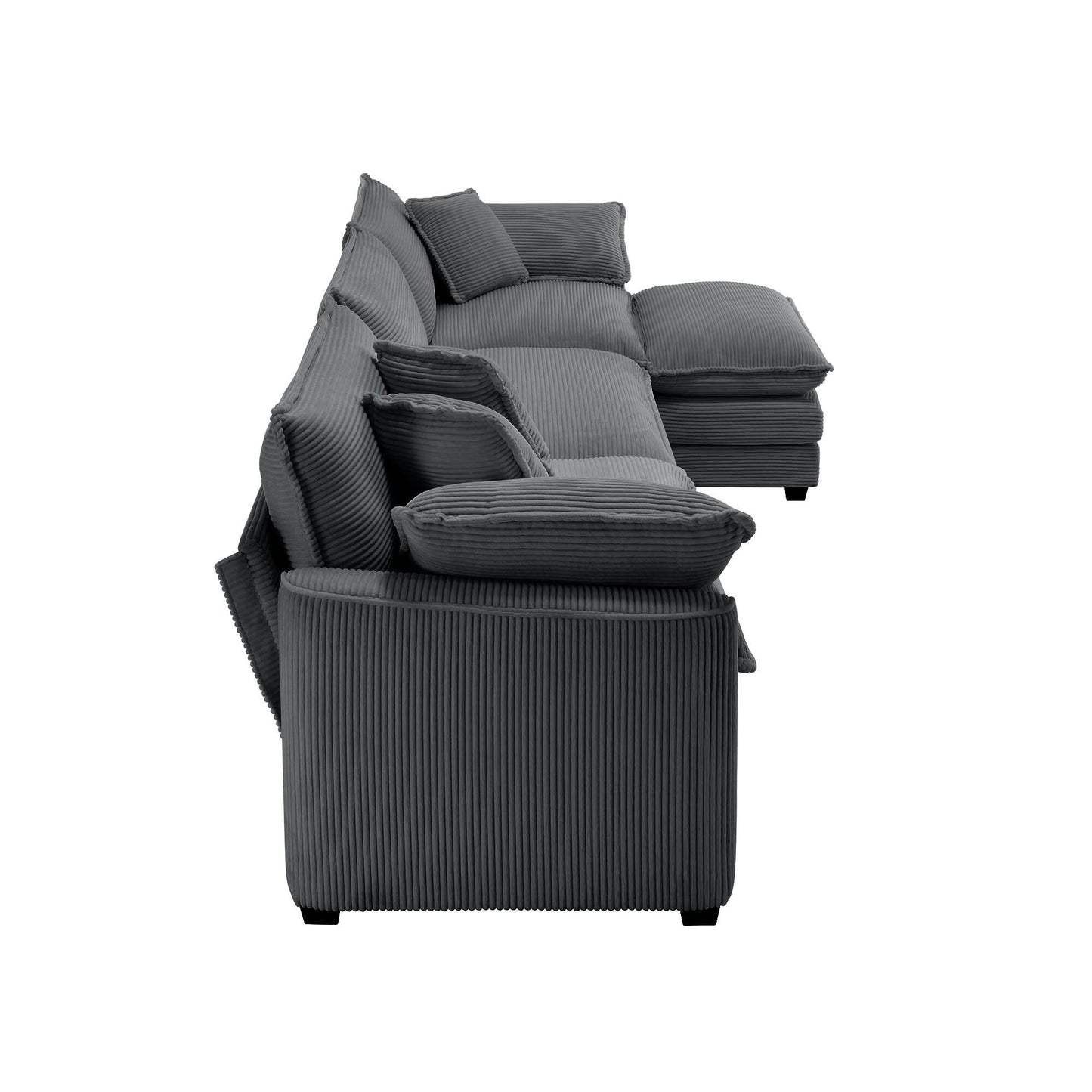 Canapé modulable moderne en velours côtelé, canapé 3 places à assise profonde avec pouf pour salon