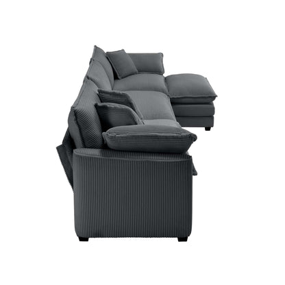 Canapé modulable moderne en velours côtelé, canapé 3 places à assise profonde avec pouf pour salon