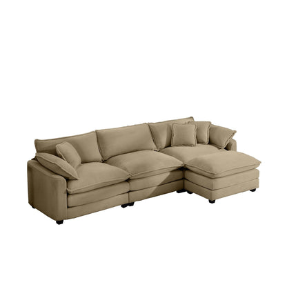 Canapé modulable moderne en velours côtelé, canapé 3 places à assise profonde avec pouf pour salon