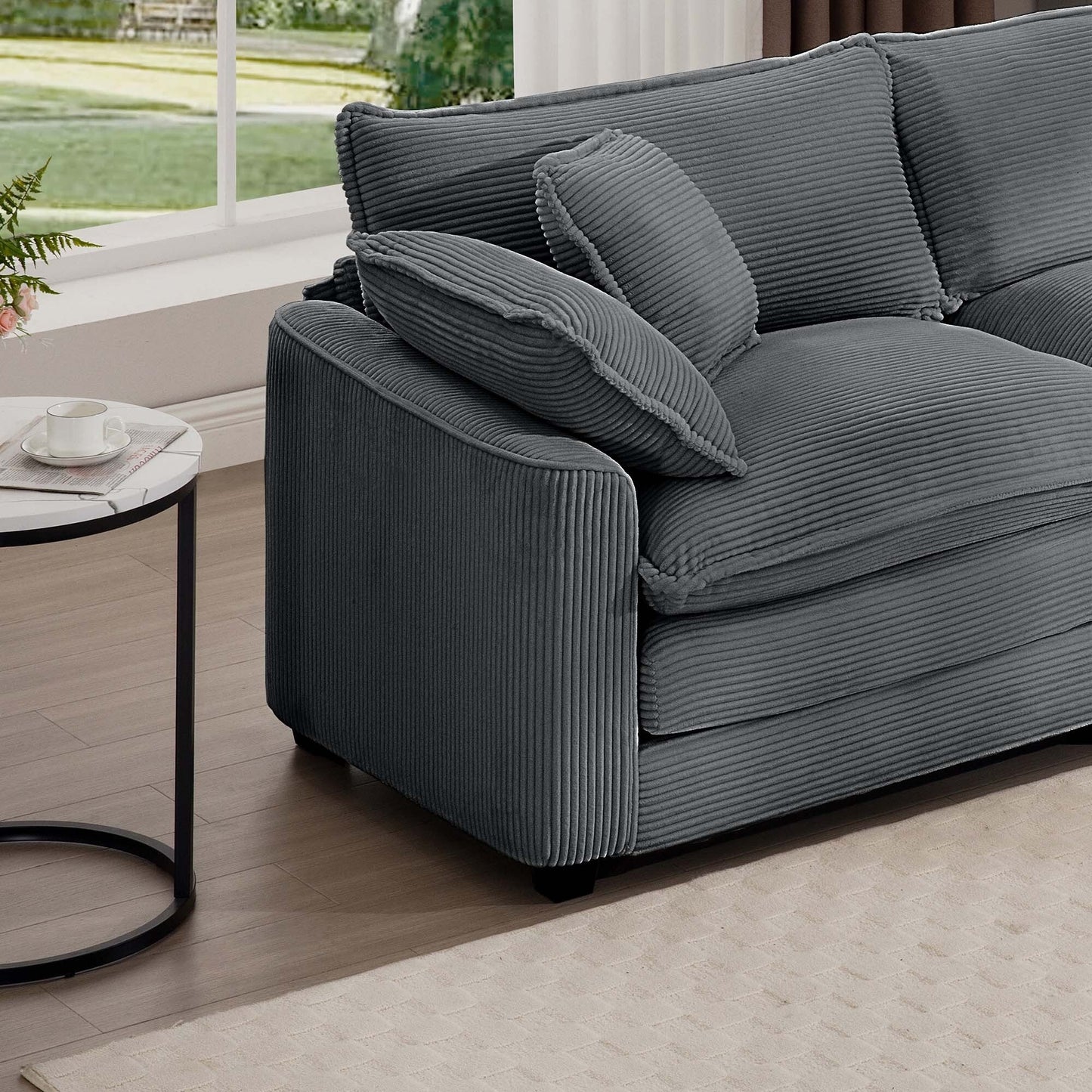 Canapé modulable moderne en velours côtelé, canapé 3 places à assise profonde avec pouf pour salon
