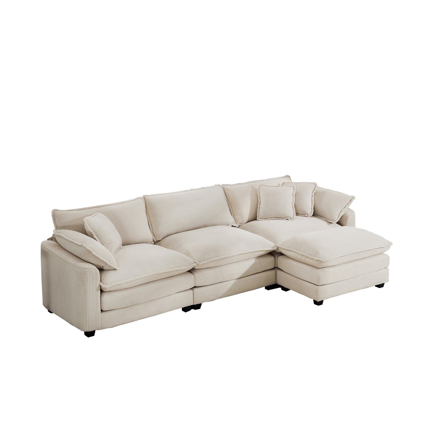 Canapé modulable moderne en velours côtelé, canapé 3 places à assise profonde avec pouf pour salon