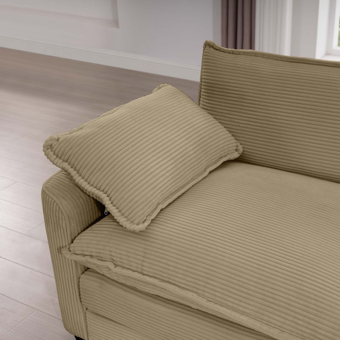 Canapé modulable moderne en velours côtelé, canapé 3 places à assise profonde avec pouf pour salon
