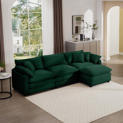 Canapé modulable moderne en velours côtelé, canapé 3 places à assise profonde avec pouf pour salon