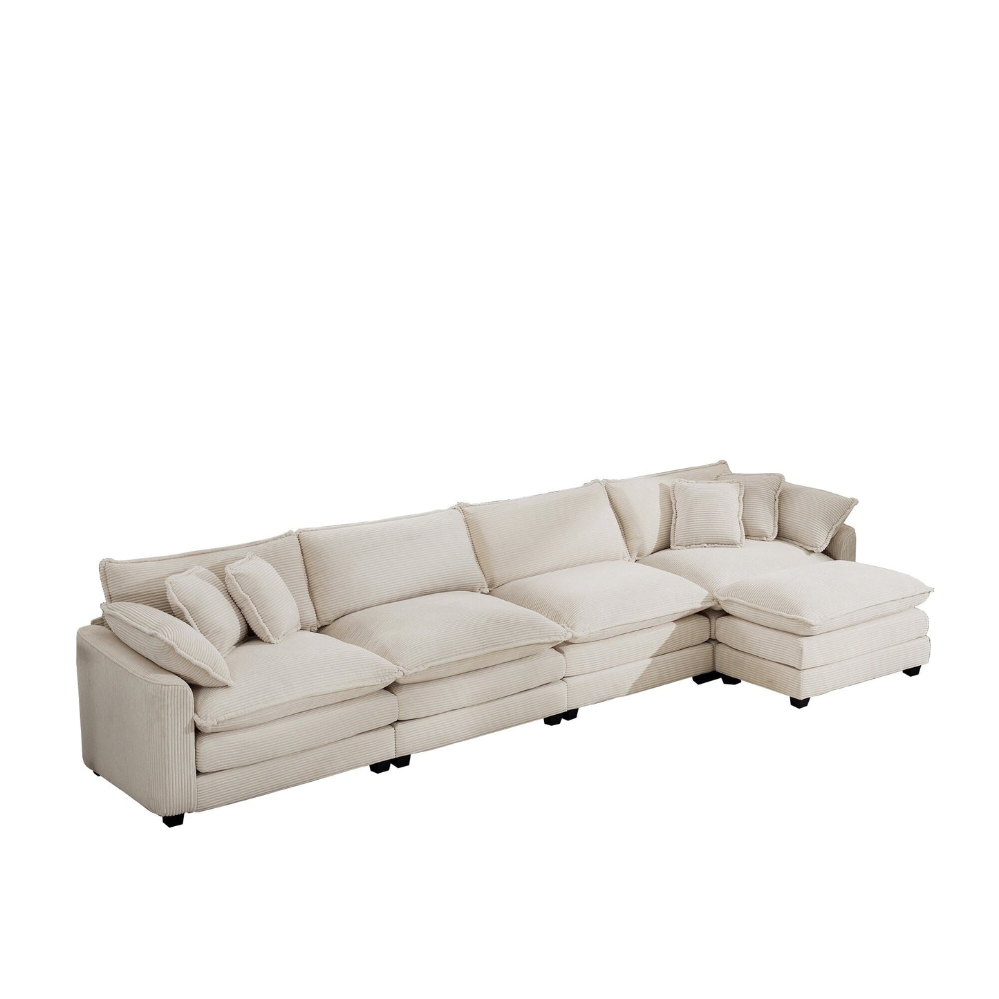 Canapé modulable moderne en velours côtelé, canapé 3 places à assise profonde avec pouf pour salon
