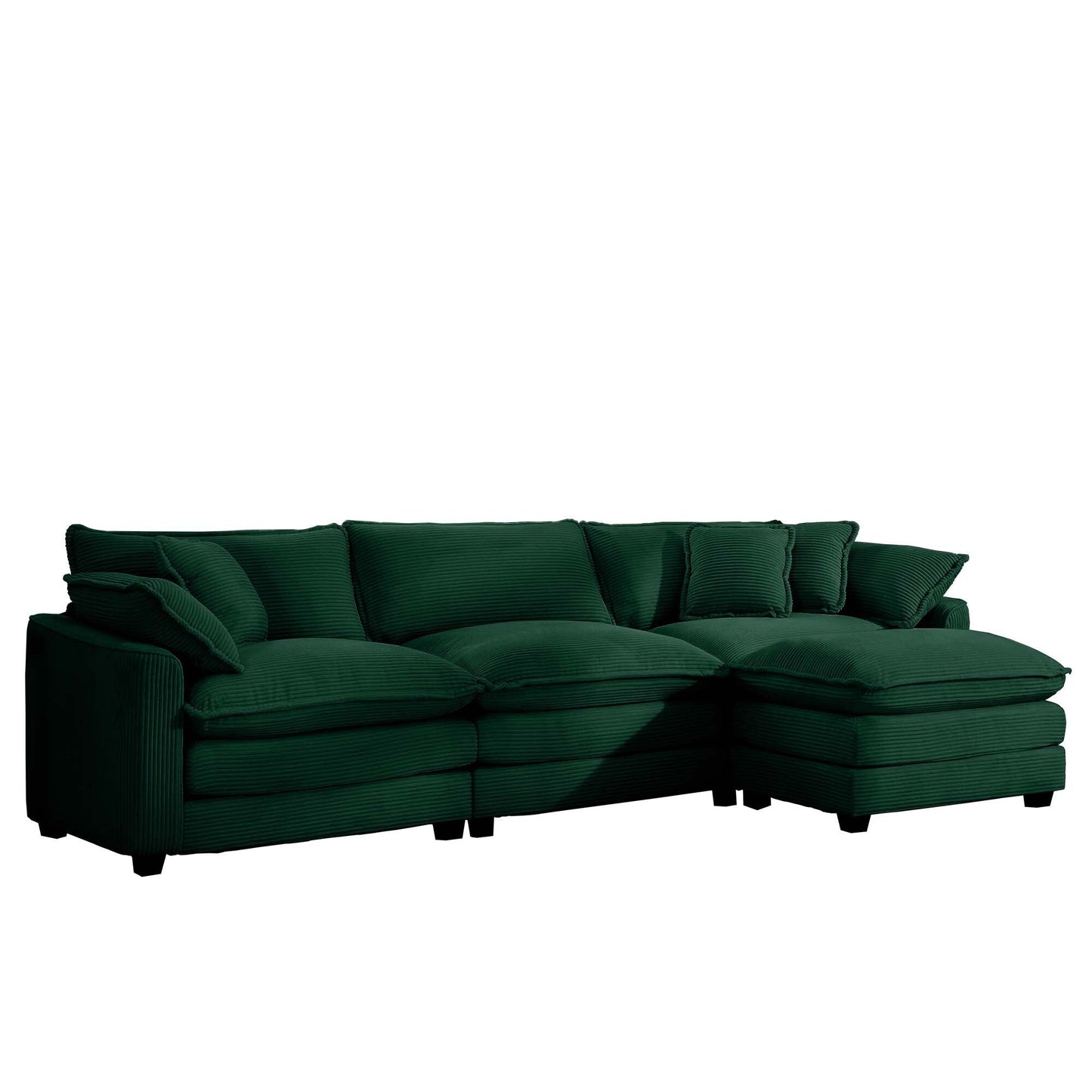 Canapé modulable moderne en velours côtelé, canapé 3 places à assise profonde avec pouf pour salon