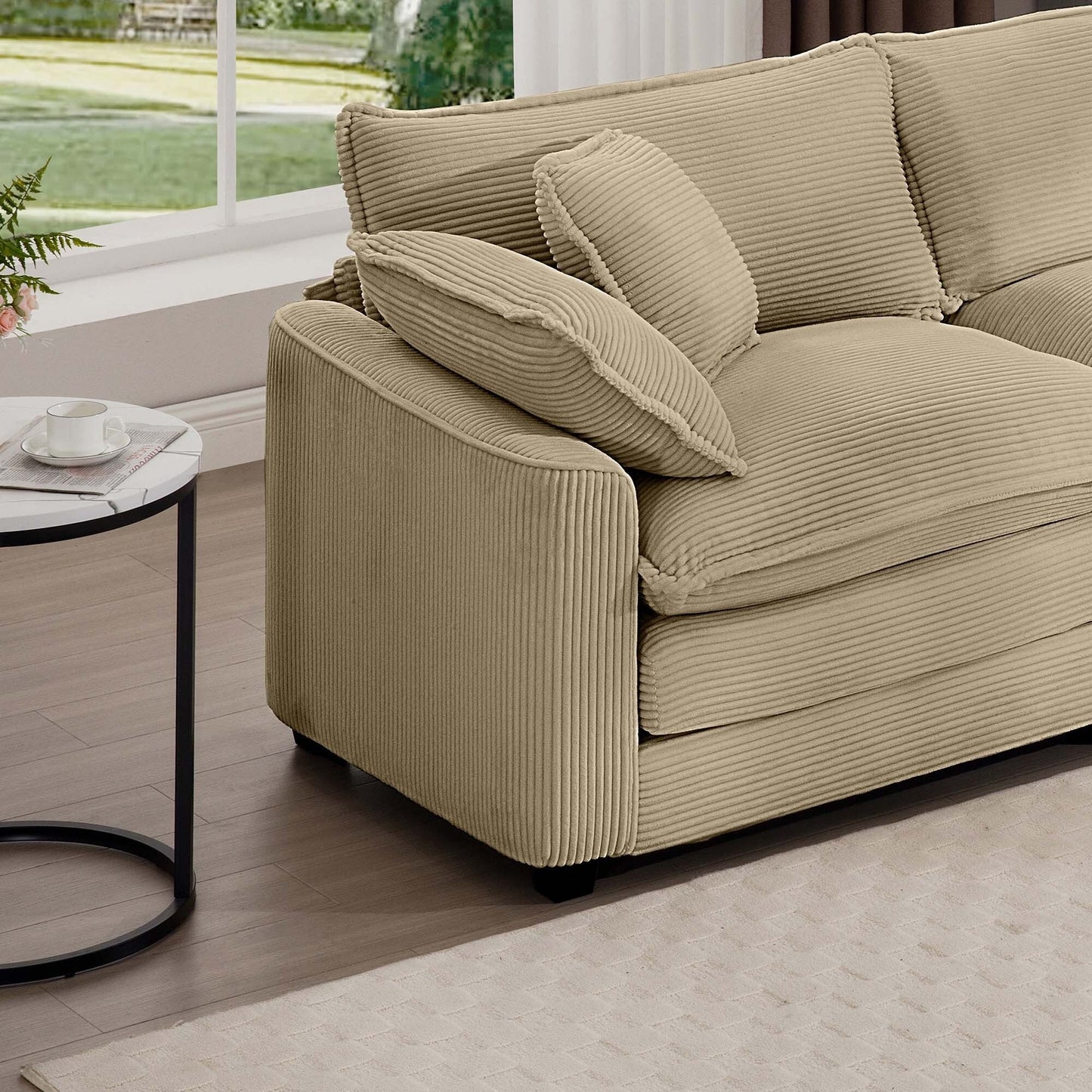 Canapé modulable moderne en velours côtelé, canapé 3 places à assise profonde avec pouf pour salon