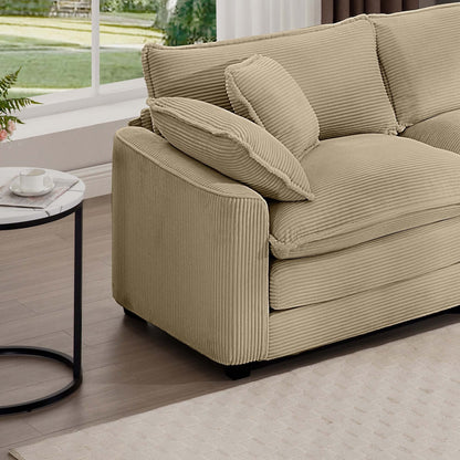 Canapé modulable moderne en velours côtelé, canapé 3 places à assise profonde avec pouf pour salon