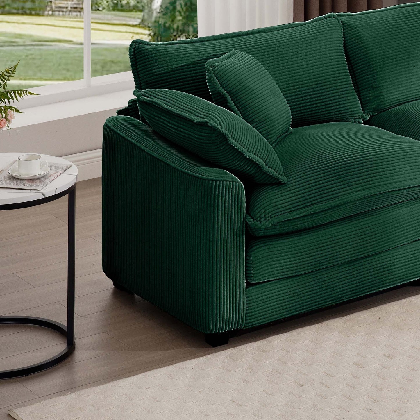 Canapé modulable moderne en velours côtelé, canapé 3 places à assise profonde avec pouf pour salon