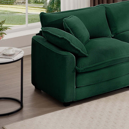 Canapé modulable moderne en velours côtelé, canapé 3 places à assise profonde avec pouf pour salon