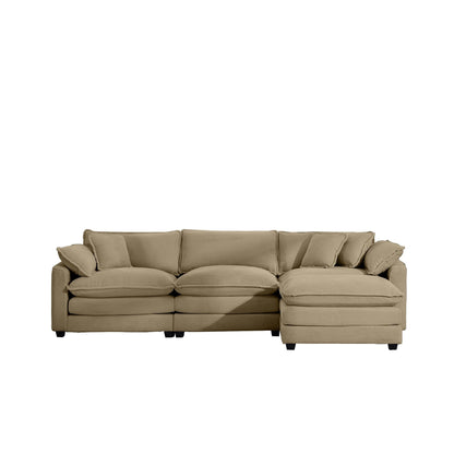 Canapé modulable moderne en velours côtelé, canapé 3 places à assise profonde avec pouf pour salon