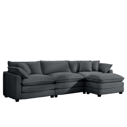 Canapé modulable moderne en velours côtelé, canapé 3 places à assise profonde avec pouf pour salon