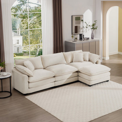 Canapé modulable moderne en velours côtelé, canapé 3 places à assise profonde avec pouf pour salon