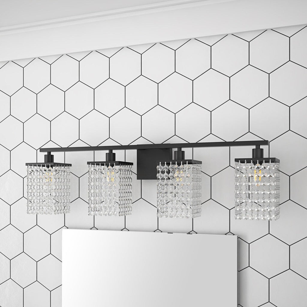 Luminaire de salle de bain noir moderne avec design en cristal