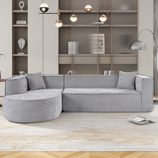 Canapé sectionnel moderne en chenille incurvée, canapé modulaire en forme de L avec 2 oreillers pour salon, bureau