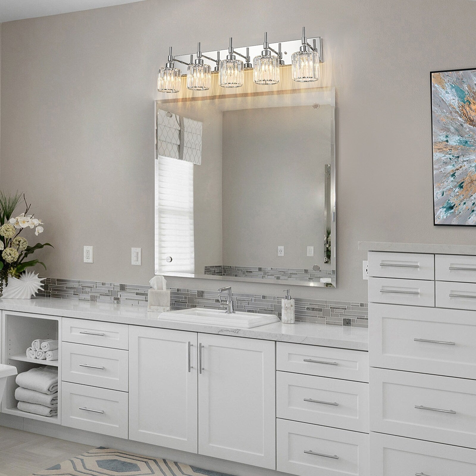 Appliques murales modernes à intensité variable pour salle de bain avec abat-jour en cristal