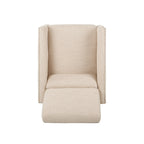 Fauteuil inclinable moderne en tissu avec repose-pieds, détails cloutés et pieds en bois de bouleau