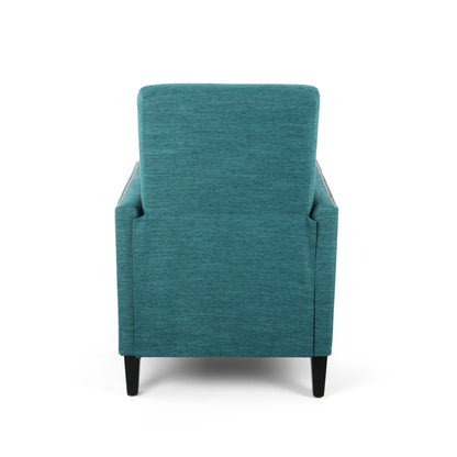 Fauteuil inclinable moderne en tissu avec repose-pieds, détails cloutés et pieds en bois de bouleau