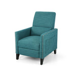 Fauteuil inclinable moderne en tissu avec repose-pieds, détails cloutés et pieds en bois de bouleau