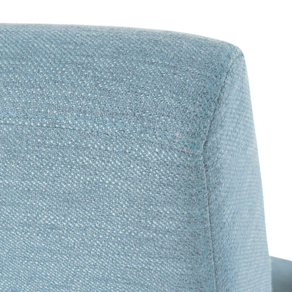 Fauteuil inclinable moderne en tissu avec repose-pieds, détails cloutés et pieds en bois de bouleau
