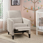 Fauteuil inclinable moderne en tissu avec repose-pieds, détails cloutés et pieds en bois de bouleau