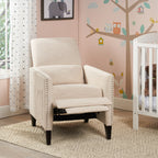 Fauteuil inclinable moderne en tissu avec repose-pieds, détails cloutés et pieds en bois de bouleau