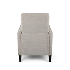 Fauteuil inclinable moderne en tissu avec repose-pieds, détails cloutés et pieds en bois de bouleau