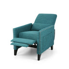 Fauteuil inclinable moderne en tissu avec repose-pieds, détails cloutés et pieds en bois de bouleau