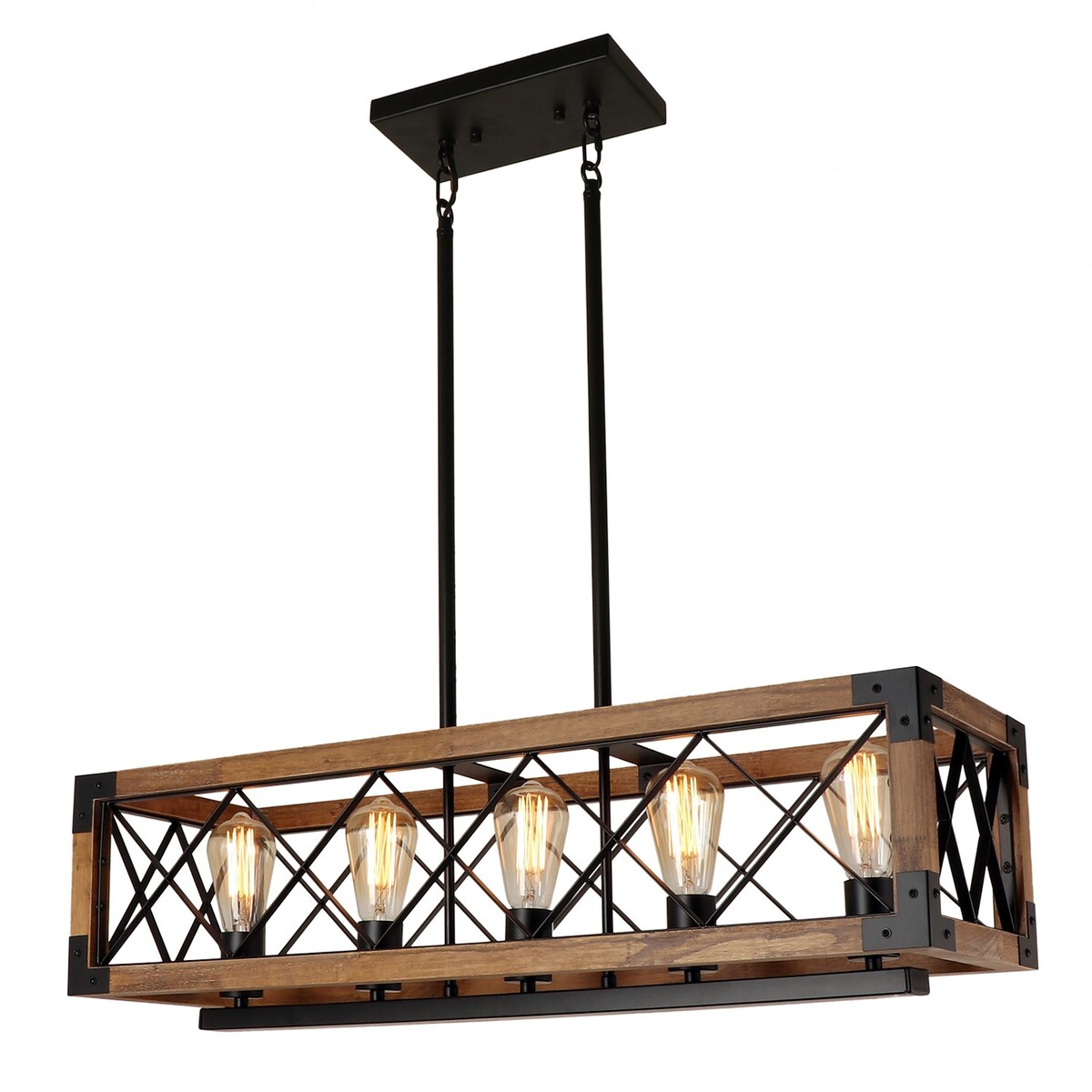 Lustre rectangulaire en bois à 5 lumières de style ferme moderne pour salle à manger - 31,6 L x 10 l x 7,8 H