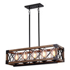 Lustre rectangulaire en bois à 5 lumières de style ferme moderne, éclairage d'îlot de cuisine en verre grainé pour salle à manger - 31,5 L x 8,75 l x 8 H