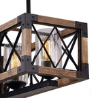 Lustre rectangulaire en bois à 5 lumières de style ferme moderne, éclairage d'îlot de cuisine en verre grainé pour salle à manger - 31,5 L x 8,75 l x 8 H