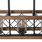Lustre rectangulaire en bois à 5 lumières de style ferme moderne, éclairage d'îlot de cuisine en verre grainé pour salle à manger - 31,5 L x 8,75 l x 8 H