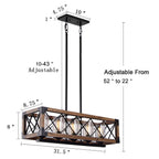 Lustre rectangulaire en bois à 5 lumières de style ferme moderne, éclairage d'îlot de cuisine en verre grainé pour salle à manger - 31,5 L x 8,75 l x 8 H