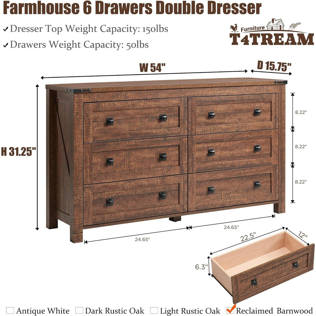 Commode 6 tiroirs style ferme, meuble TV en bois, commode