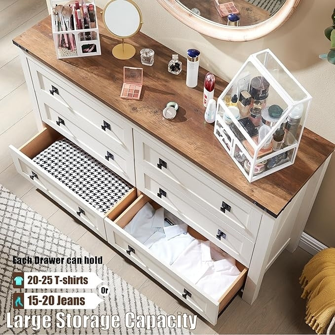 Commode 6 tiroirs style ferme, meuble TV en bois, commode