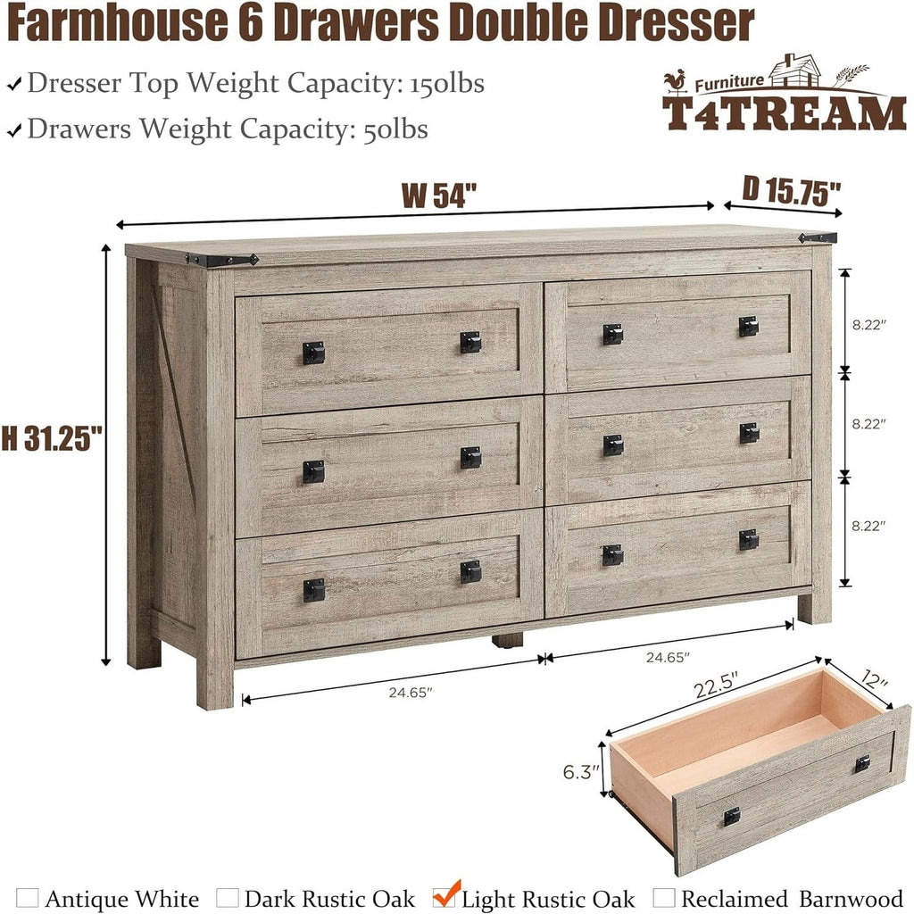 Commode 6 tiroirs style ferme, meuble TV en bois, commode