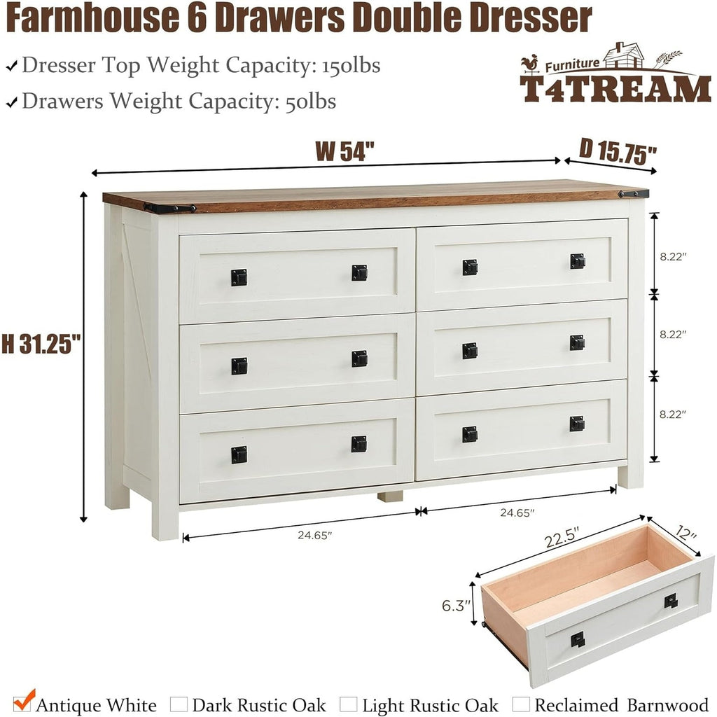 Commode 6 tiroirs style ferme, meuble TV en bois, commode