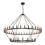Lustre de ferme moderne à 2 niveaux, lustre rond en forme de roue de chariot, grand plafonnier haut.