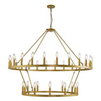 Lustre de ferme moderne à 2 niveaux, lustre rond en forme de roue de chariot, grand plafonnier haut.