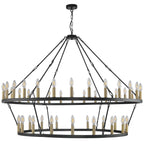 Lustre de ferme moderne à 2 niveaux, lustre rond en forme de roue de chariot, grand plafonnier haut.