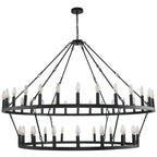 Lustre de ferme moderne à 2 niveaux, lustre rond en forme de roue de chariot, grand plafonnier haut.