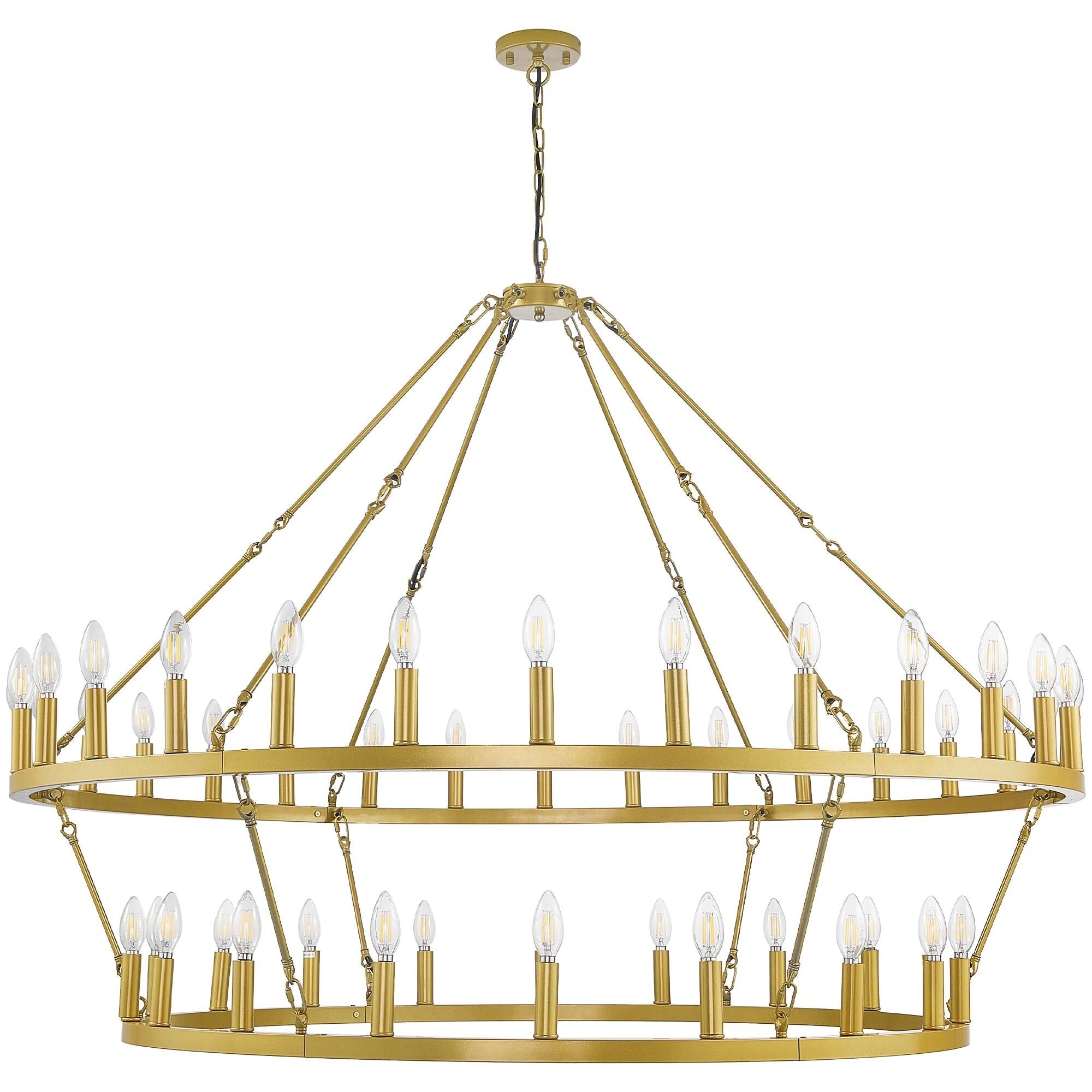 Lustre de ferme moderne à 2 niveaux, lustre rond en forme de roue de chariot, grand plafonnier haut.