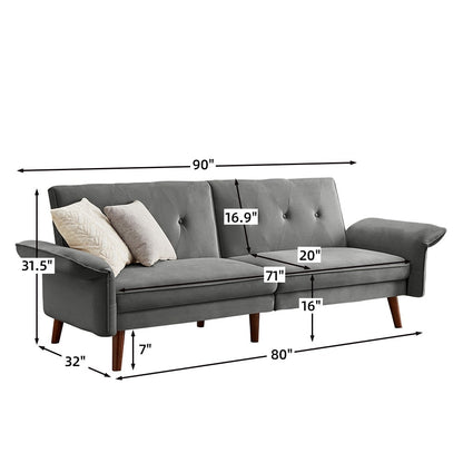 Canapé-lit futon moderne, canapé-lit convertible avec pieds fuselés en bois, 78,35 po, petit canapé à dossier divisé pour le salon