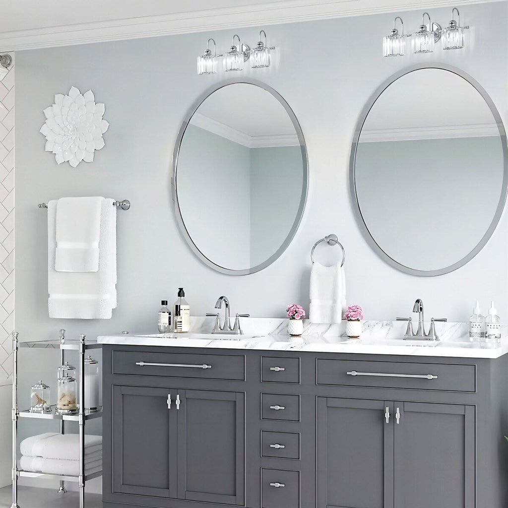 Applique murale linéaire moderne à 3 ou 4 lumières en cristal à intensité variable pour salle de bain