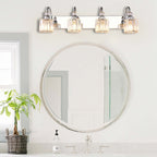 Applique murale linéaire moderne à 3 ou 4 lumières en cristal à intensité variable pour salle de bain
