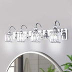 Applique murale linéaire moderne à 3 ou 4 lumières en cristal à intensité variable pour salle de bain