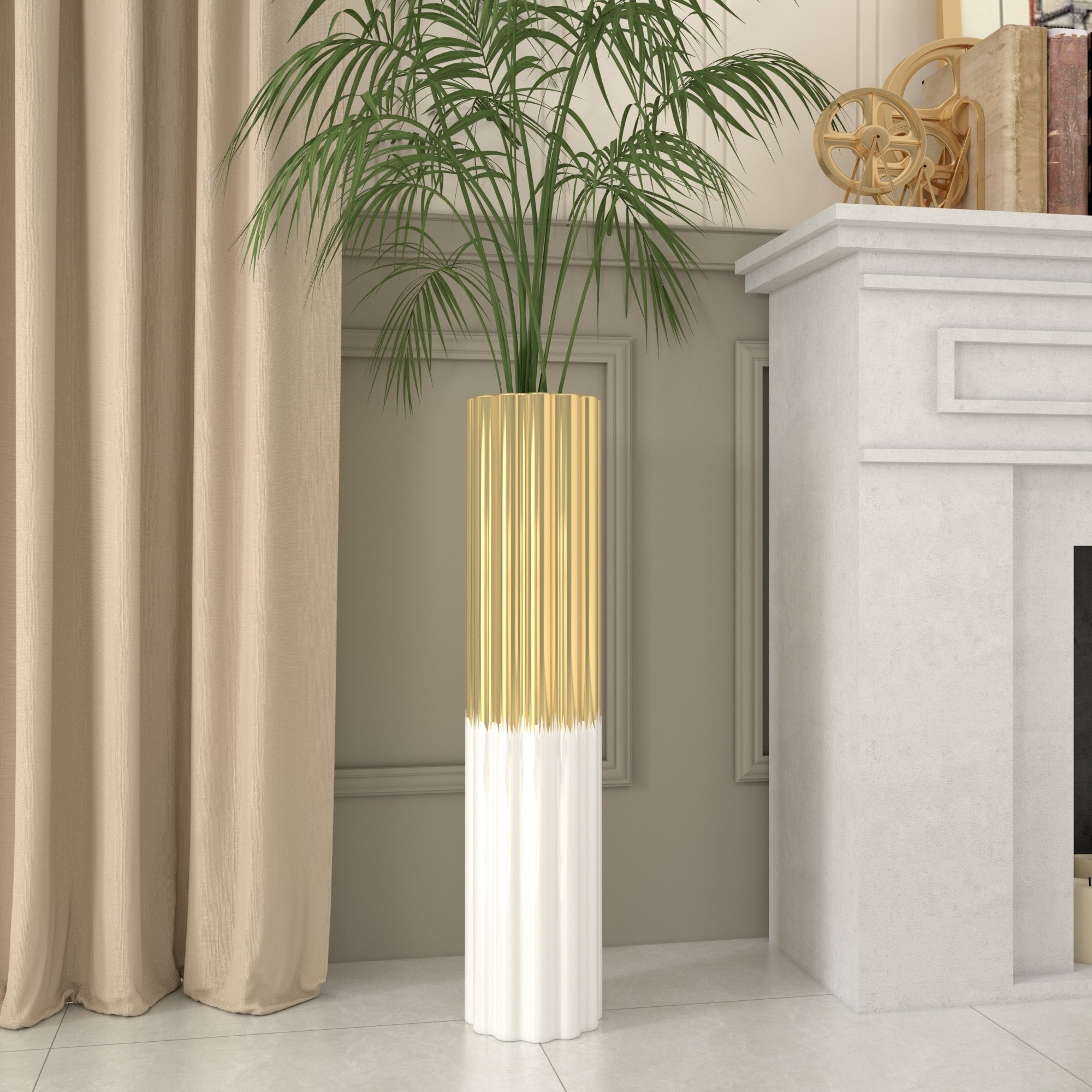 Vase de sol en céramique fait main, moderne et glamour, doré/blanc