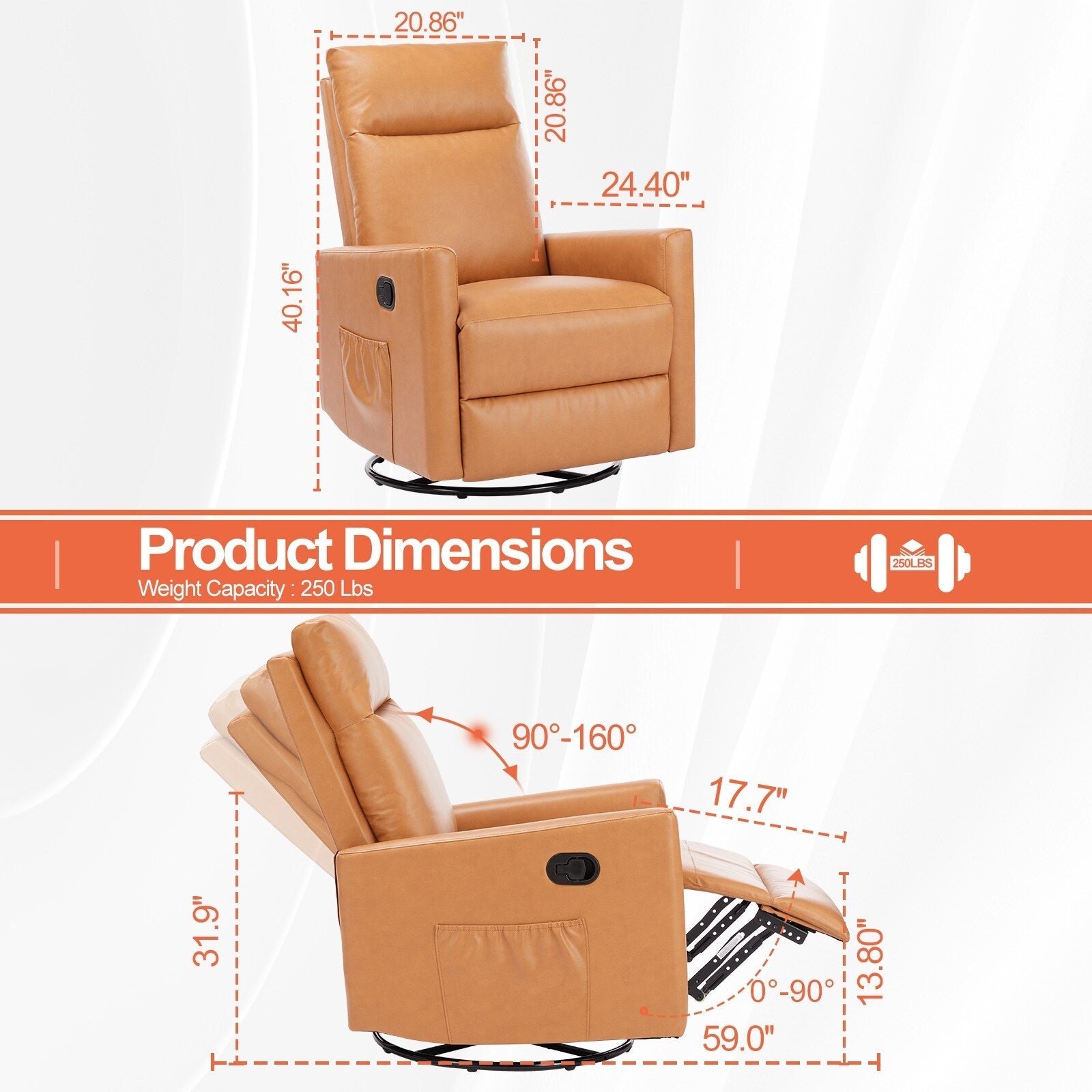 Fauteuil à bascule moderne, pivotant et inclinable, rembourré en lin, dossier haut, canapé simple avec repose-pieds