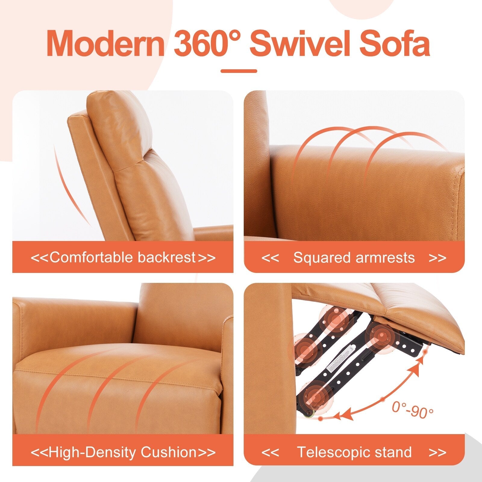 Fauteuil à bascule moderne, pivotant et inclinable, rembourré en lin, dossier haut, canapé simple avec repose-pieds