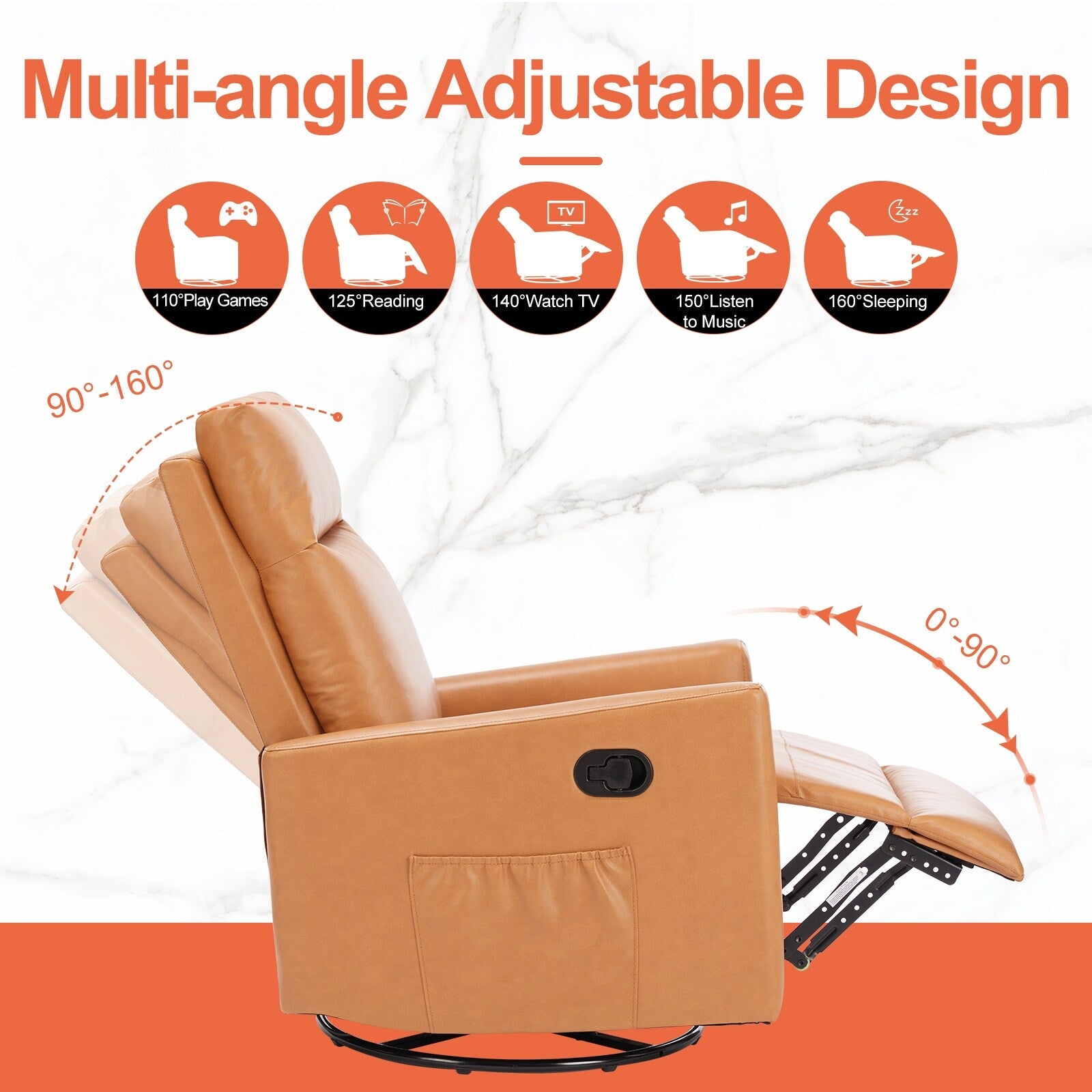 Fauteuil à bascule moderne, pivotant et inclinable, rembourré en lin, dossier haut, canapé simple avec repose-pieds