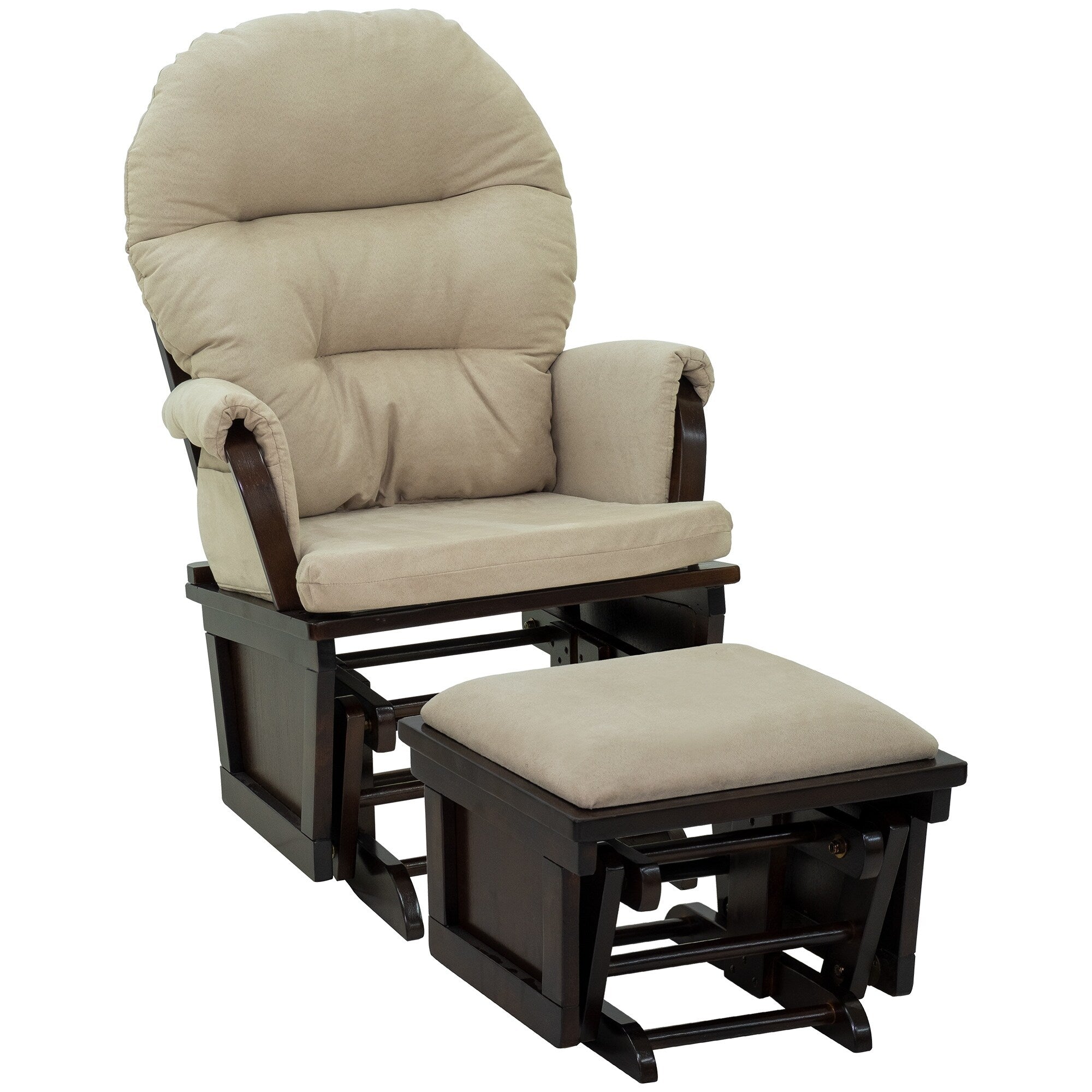 Fauteuil à bascule moderne en lin avec pouf assorti, coussin rembourré et base en bois